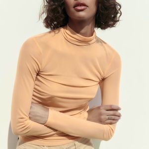 ZARA Orange Ruched Long sleeve Top (S) NWT